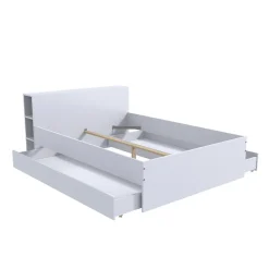 Vente-unique Lit avec tête de lit rangements et tiroirs 160 x 200 cm - Blanc - EUGENE* Lit Avec Rangement