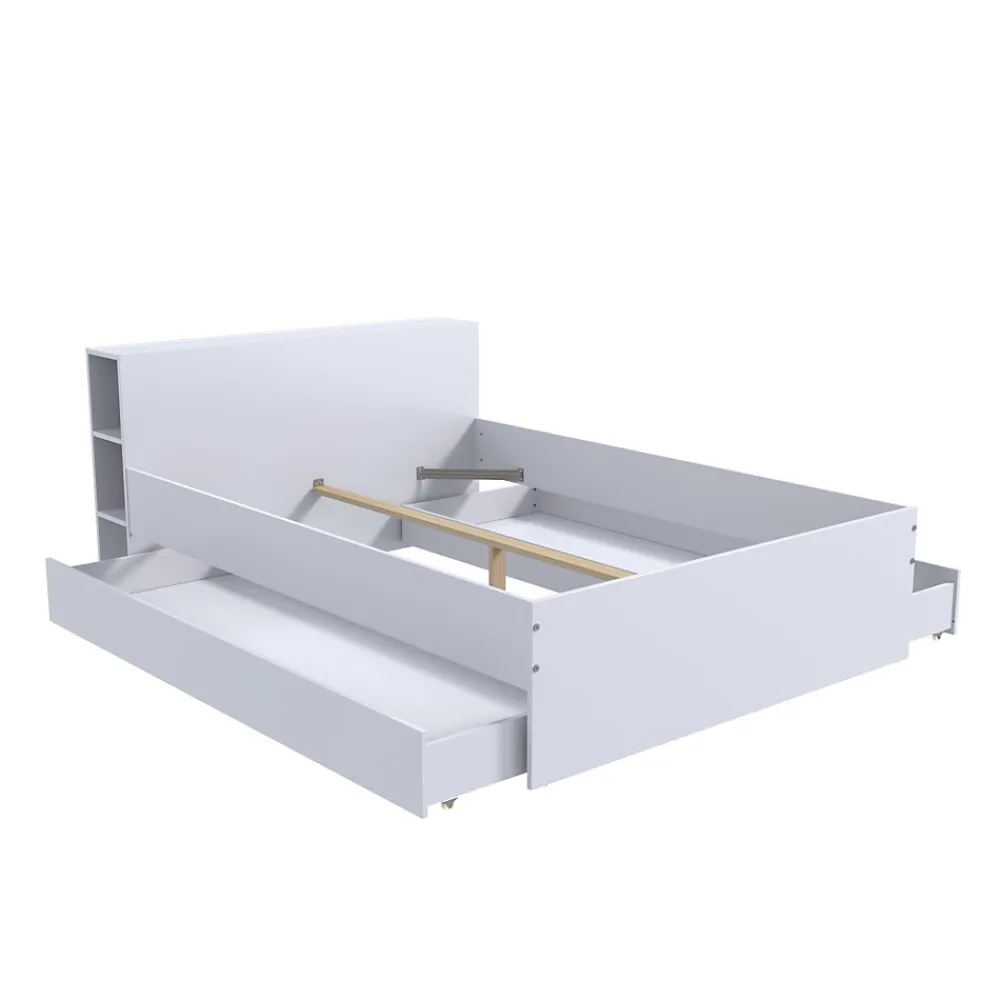 Vente-unique Lit avec tête de lit rangements et tiroirs 160 x 200 cm - Blanc - EUGENE* Lit Avec Rangement