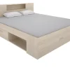 Vente-unique Lit avec tête de lit rangements et tiroirs - 140 x 190 cm - Coloris : Naturel - LEANDRE* Lit Avec Rangement