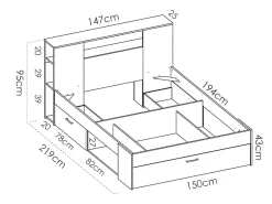 Vente-unique Lit avec tête de lit rangements et tiroirs - 140 x 190 cm - Coloris : Blanc + Sommier + Matelas - LEANDRE* Lit Avec Rangement