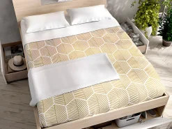 Vente-unique Lit avec tête de lit rangements et tiroirs - 140 x 190 cm - Coloris : Naturel et blanc + Sommier - LEANDRE* Lit Avec Rangement