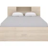 Vente-unique Lit avec tête de lit rangements et tiroirs - 160 x 200 cm - Coloris : Naturel + Sommier - LEANDRE* Lit Avec Rangement