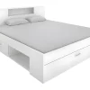 Vente-unique Lit avec tête de lit rangements et tiroirs - 160 x 200cm - Coloris : Blanc - LEANDRE* Lit Avec Rangement