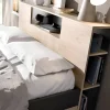 Vente-unique Lit avec tête de lit rangements et tiroirs - 140 x 190 cm - Coloris : Naturel et anthracite + Sommier + Matelas - LEANDRE* Lit Avec Rangement