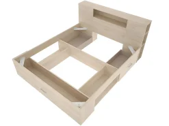 Lit avec tête de lit rangements et tiroirs - 140 x 190 cm - Coloris : Naturel + Sommier - LEANDRE><noscript><img width=