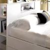 Vente-unique Lit avec tête de lit rangements et tiroirs - 140 x 190 cm - Coloris : Blanc + Sommier - LEANDRE* Lit Avec Rangement