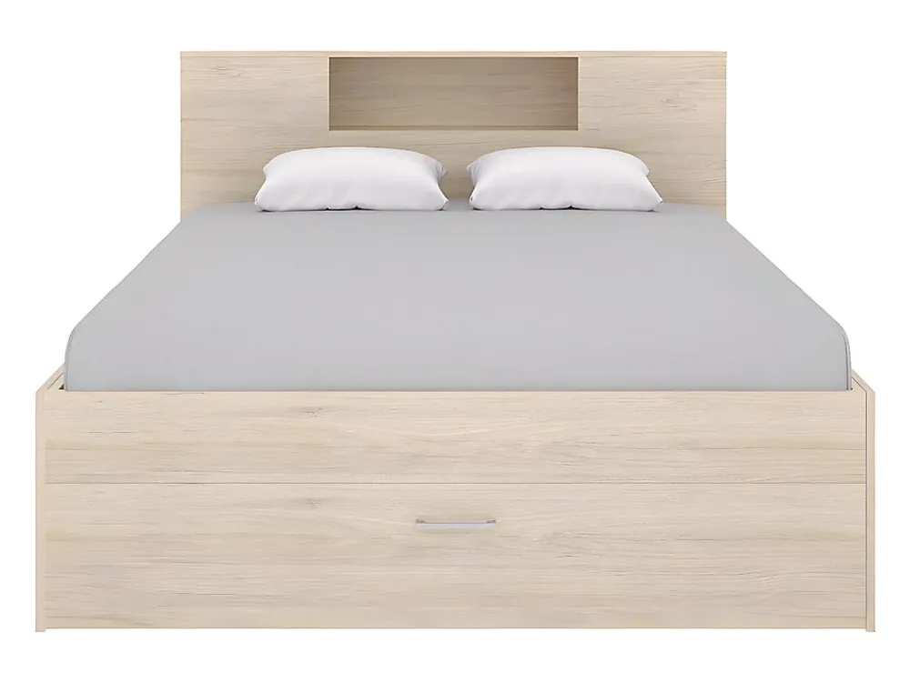 Vente-unique Lit avec tête de lit rangements et tiroirs - 160 x 200 cm - Coloris : Naturel - LEANDRE* Lit Avec Rangement
