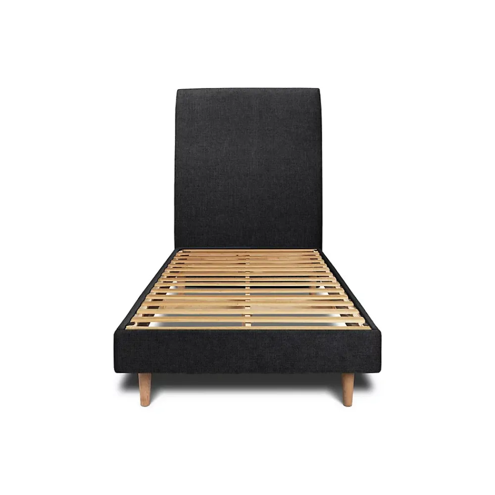 Sommeil De Plomb Lit avec tête de lit tapissier tissu et sommier kit - Lit en bois massif* Lit Simple