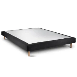 Lit avec tête de lit tapissier tissu et sommier tapissier - Lit en bois massif><noscript><img width=