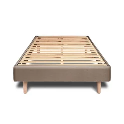 Lit avec tête de lit tapissier velours et sommier kit - Lit en bois massif><noscript><img width=