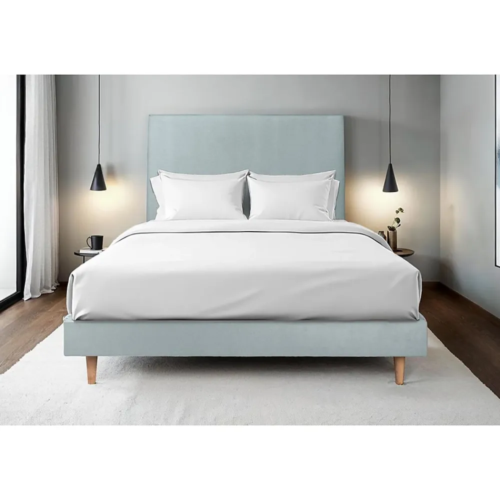 Sommeil De Plomb Lit avec tête de lit tapissier velours et sommier kit - Lit en bois massif* Lit Simple