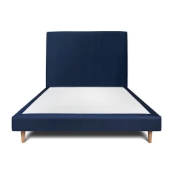 Lit avec tête de lit tapissier velours et sommier tapissier - Lit en bois massif>Sommeil De Plomb Discount