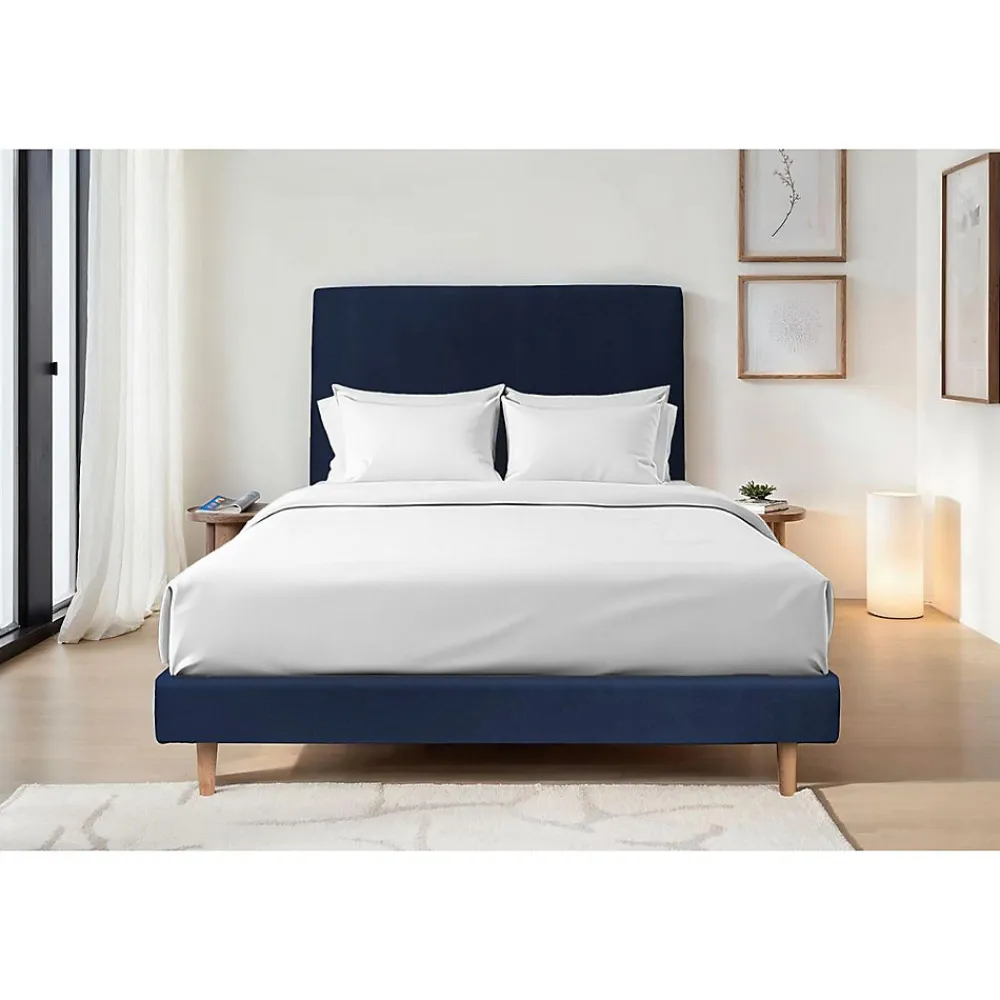Lit avec tête de lit tapissier velours et sommier tapissier - Lit en bois massif>Sommeil De Plomb Discount