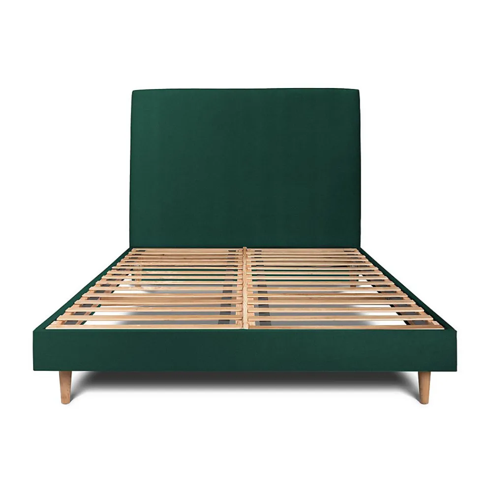 Lit avec tête de lit tapissier velours et sommier kit - Lit en bois massif>Sommeil De Plomb Sale