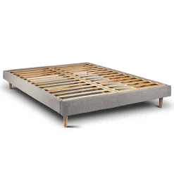 Lit avec tête de lit tapissier bouclette et sommier kit - Lit en bois massif><noscript><img width=