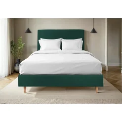 Sommeil De Plomb Lit avec tête de lit tapissier velours et sommier tapissier - Lit en bois massif* Lit Simple