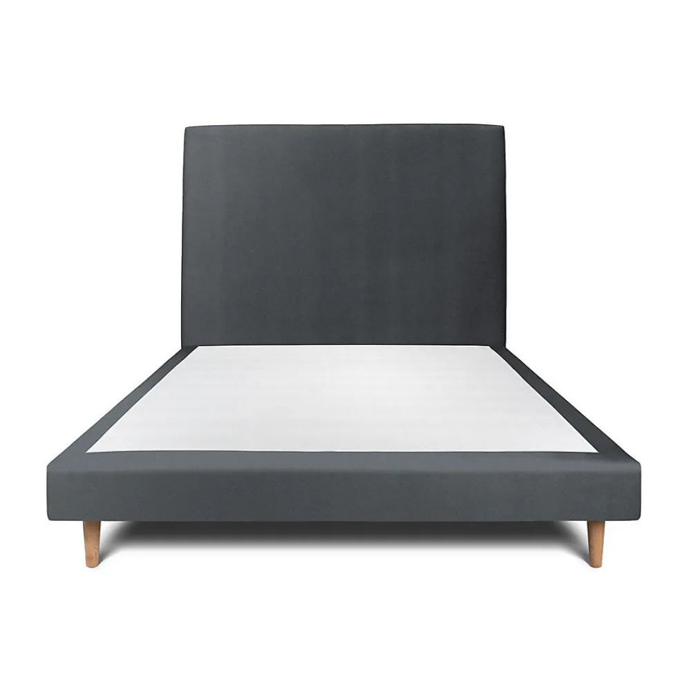 Lit avec tête de lit tapissier velours et sommier tapissier - Lit en bois massif>Sommeil De Plomb Clearance