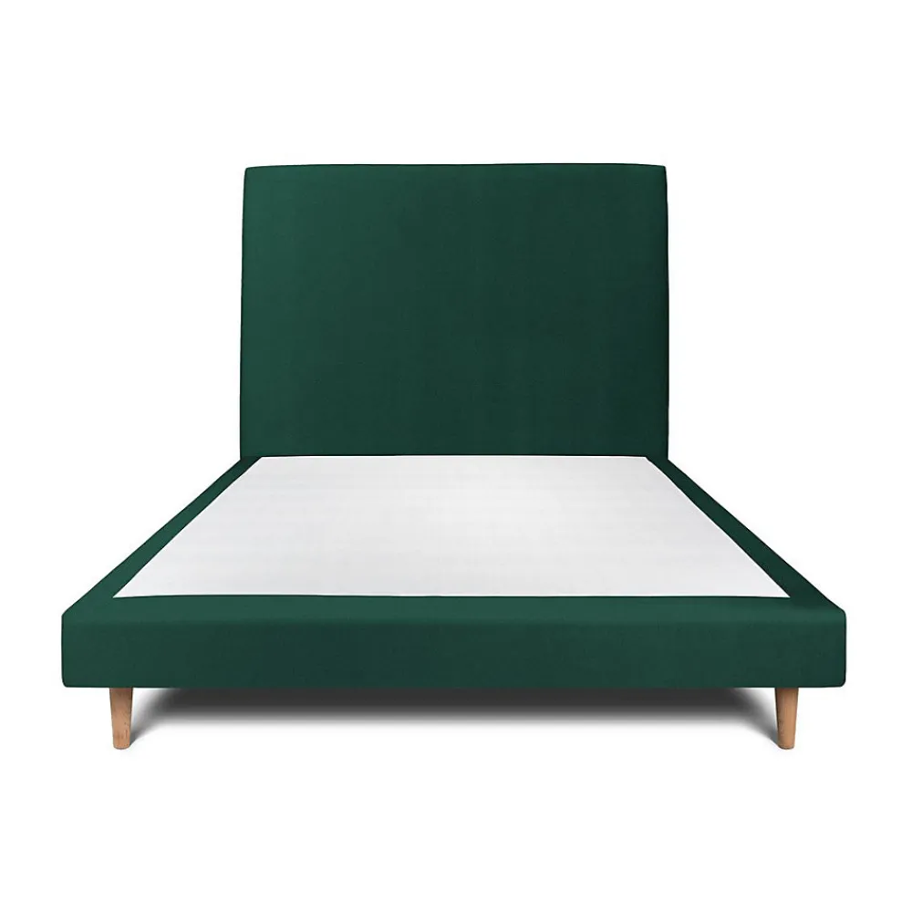 Lit avec tête de lit tapissier velours et sommier tapissier - Lit en bois massif>Sommeil De Plomb Clearance
