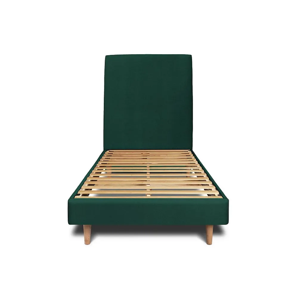 Sommeil De Plomb Lit avec tête de lit tapissier velours et sommier kit - Lit en bois massif* Lit Simple