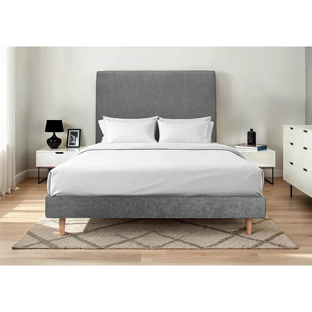 Sommeil De Plomb Lit avec tête de lit tapissier tissu et sommier kit - Lit en bois massif* Lit Simple