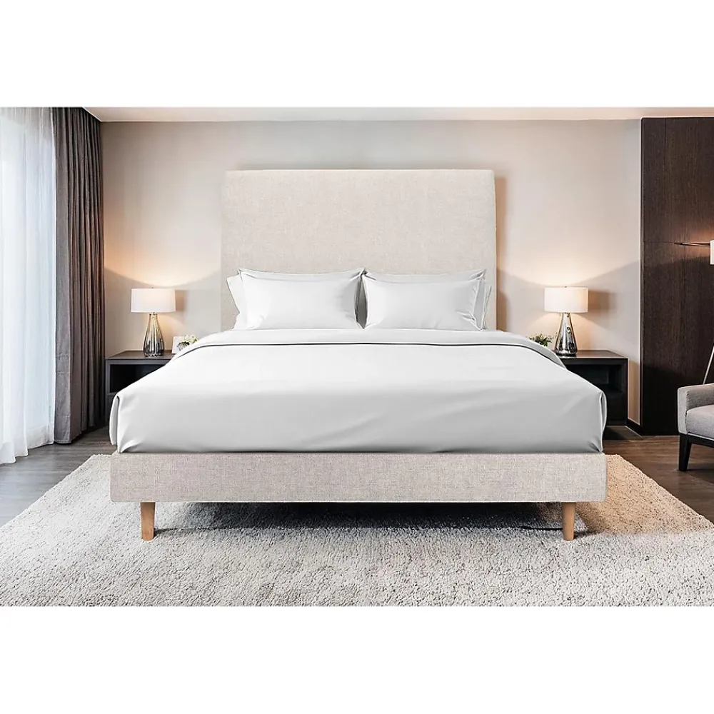 Sommeil De Plomb Lit avec tête de lit tapissier tissu et sommier tapissier - Lit en bois massif* Lit Double