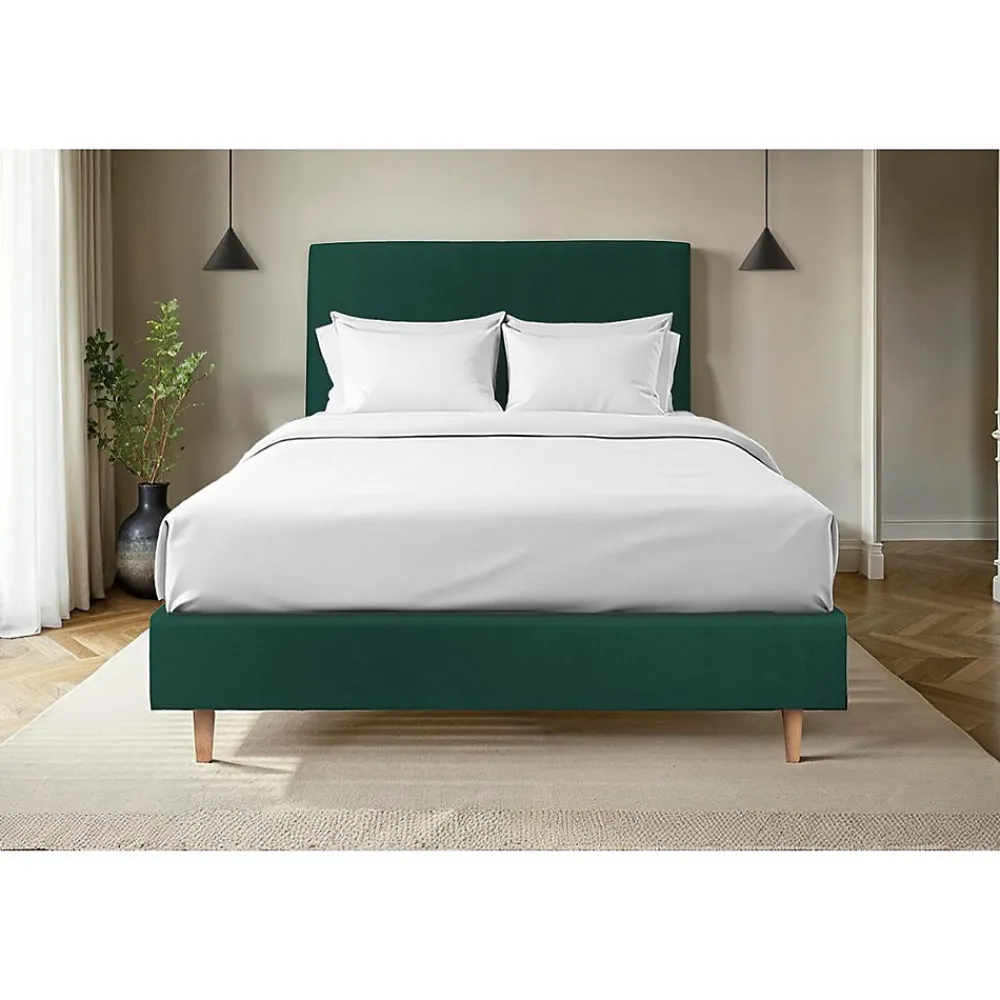 Lit avec tête de lit tapissier velours et sommier tapissier - Lit en bois massif>Sommeil De Plomb Clearance