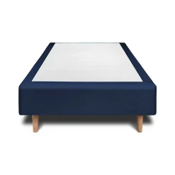 Lit avec tête de lit tapissier velours et sommier tapissier - Lit en bois massif><noscript><img width=