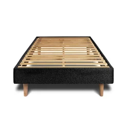 Lit avec tête de lit tapissier bouclette et sommier kit - Lit en bois massif><noscript><img width=