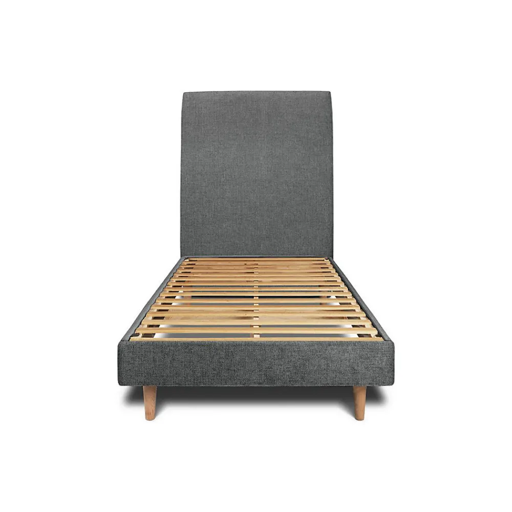Sommeil De Plomb Lit avec tête de lit tapissier tissu et sommier kit - Lit en bois massif* Lit Simple