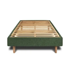 Lit avec tête de lit tapissier tissu et sommier kit - Lit en bois massif><noscript><img width=