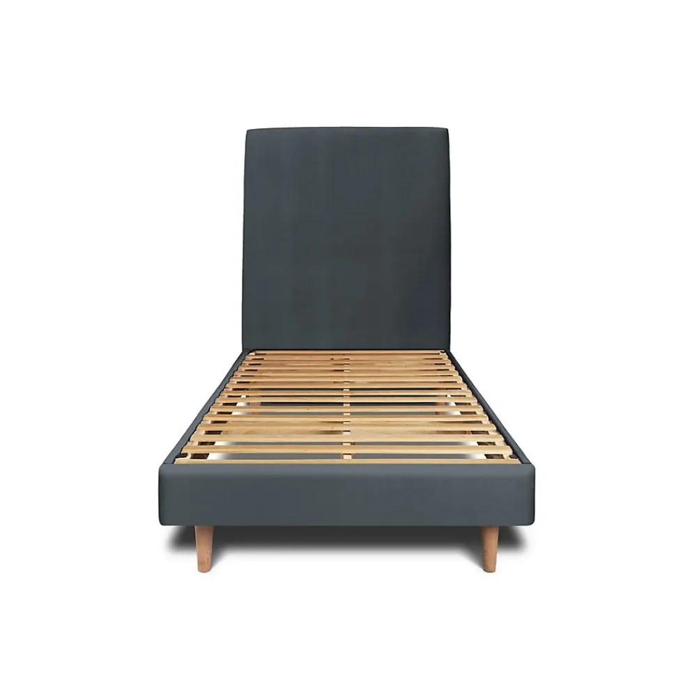 Sommeil De Plomb Lit avec tête de lit tapissier velours et sommier kit - Lit en bois massif* Lit Simple