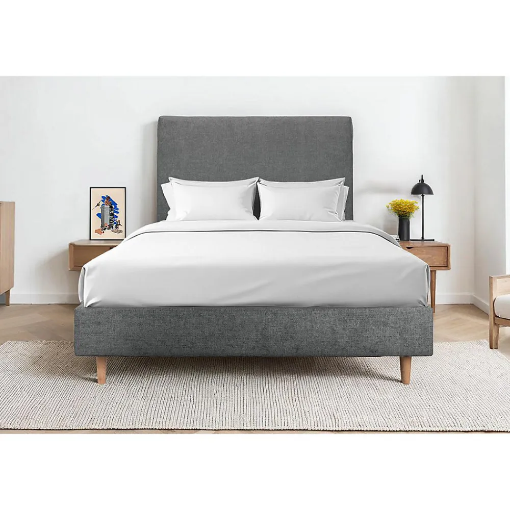 Lit avec tête de lit tapissier tissu et sommier tapissier - Lit en bois massif>Sommeil De Plomb Discount