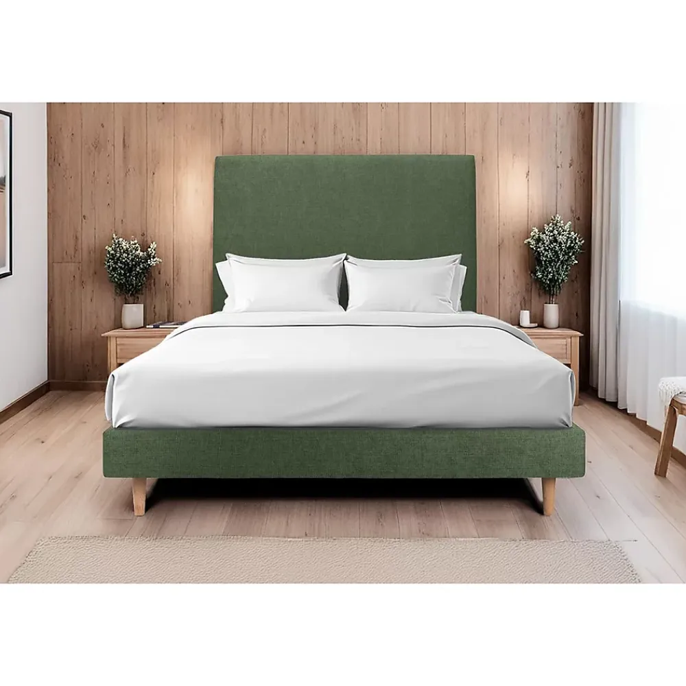 Sommeil De Plomb Lit avec tête de lit tapissier tissu et sommier tapissier - Lit en bois massif* Lit Double