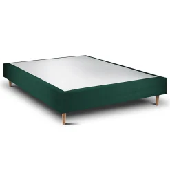Lit avec tête de lit tapissier velours et sommier tapissier - Lit en bois massif><noscript><img width=