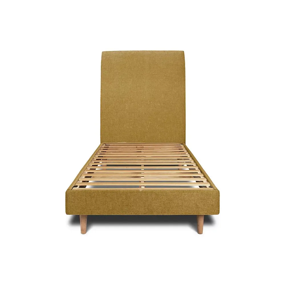 Sommeil De Plomb Lit avec tête de lit tapissier tissu et sommier kit - Lit en bois massif* Lit Simple