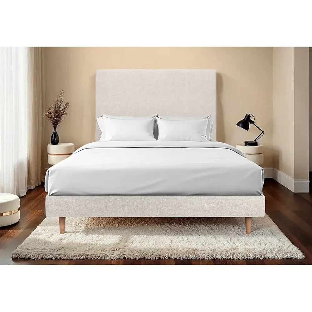 Sommeil De Plomb Lit avec tête de lit tapissier tissu et sommier kit - Lit en bois massif* Lit Simple