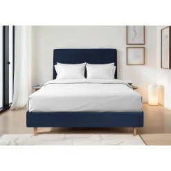 Sommeil De Plomb Lit avec tête de lit tapissier velours et sommier tapissier - Lit en bois massif* Lit Simple