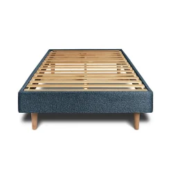Lit avec tête de lit tapissier bouclette et sommier kit - Lit en bois massif><noscript><img width=