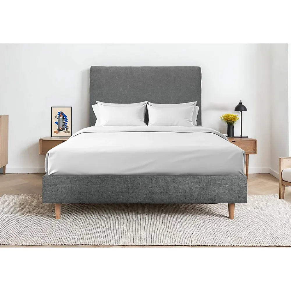 Sommeil De Plomb Lit avec tête de lit tapissier tissu et sommier tapissier - Lit en bois massif* Lit Double