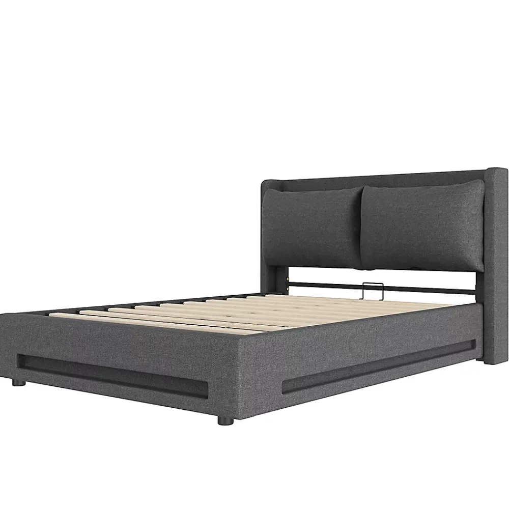 Blackcolors Lit baldaquin velours 140x190 cm, tête de lit élégante, ports USB-C, LED ambiance, rangement - moderne* Lit Coffre