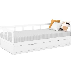 Lit banquette 90 x 190 cm ZOYA convertible 180 x 190 cm blanc avec 1 tiroir de rangement>IDMarket Online