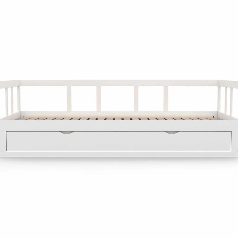 Lit banquette 90 x 190 cm ZOYA convertible 180 x 190 cm blanc avec 1 tiroir de rangement>IDMarket Online