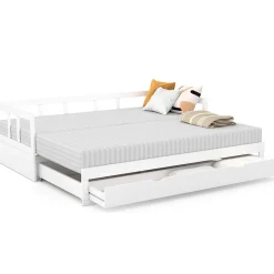 Lit banquette 90 x 190 cm ZOYA convertible 180 x 190 cm blanc avec 1 tiroir de rangement><noscript><img width=