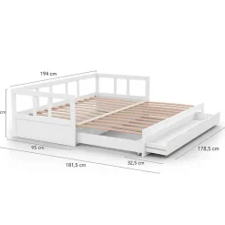 Lit banquette 90 x 190 cm ZOYA convertible 180 x 190 cm blanc avec 1 tiroir de rangement><noscript><img width=