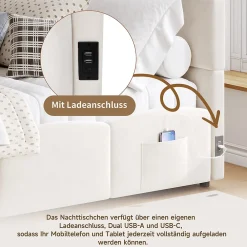 Okwish Lit Banquette enfant 90x200 cm - Rembourré Velours avec Prise USB et Rangement Latéral - Sans Matelas - Beige* Lit Coffre