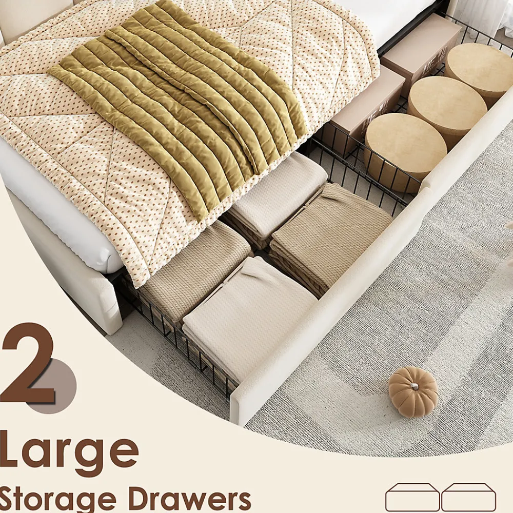 Okwish Lit Banquette 90x200 cm - Lit Enfant Capitonné avec 2 Tiroirs de Rangement et Sommier à Lattes, en Velours - sans Matelas - Beige* Lit Simple