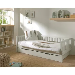 Lit banquette 90x200 sommier et tiroir de lit inclus Vipack Fritz - Blanc><noscript><img width=
