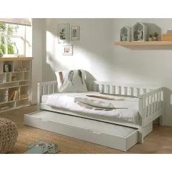Lit banquette 90x200 sommier et tiroir de lit inclus Vipack Fritz - Blanc><noscript><img width=
