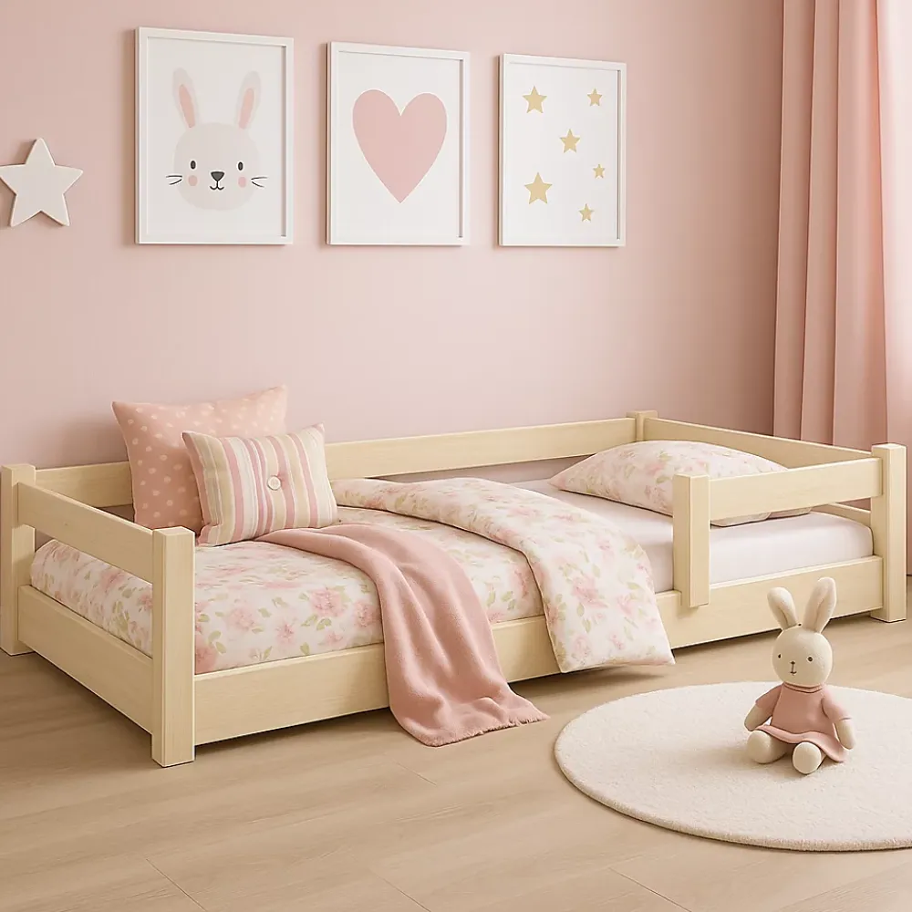 Kobi Lit bas Nordi 160x80 - Montessori bois naturel, lit enfant avec barreaux*Enfant Lit Enfant