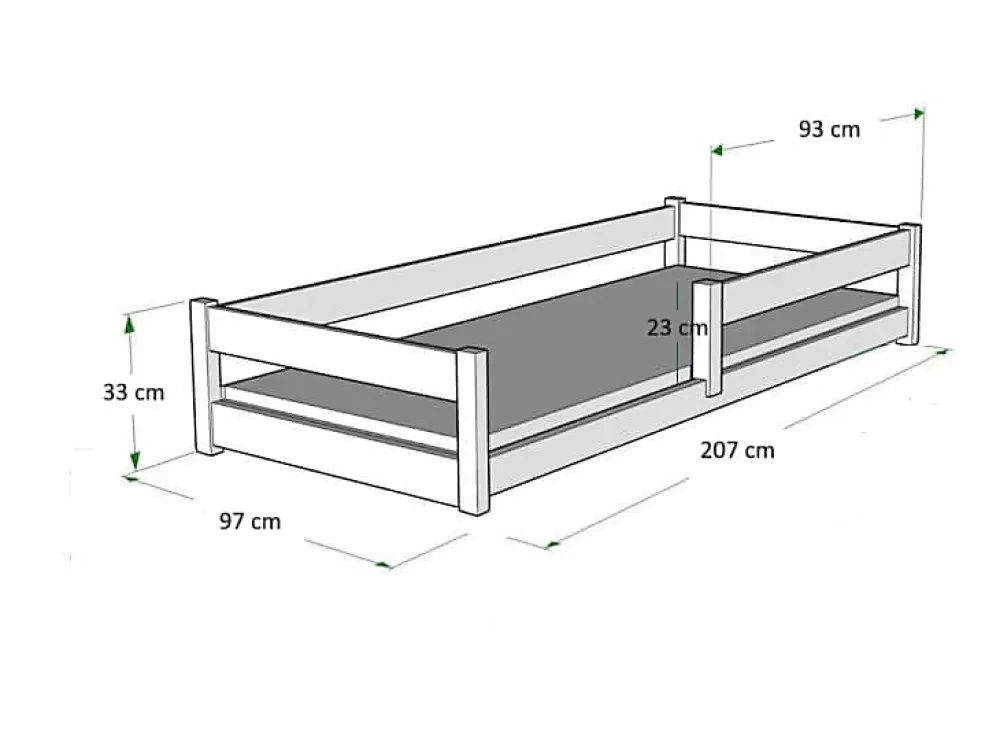 Kobi Lit bas Nordi 200x90 - Montessori bois naturel, lit enfant avec barreaux*Enfant Lit Enfant